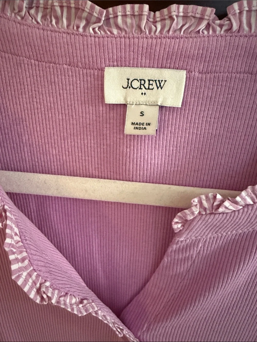 J. Crew Pink Ribbed Sleeveless Tank with Ruffle Trim